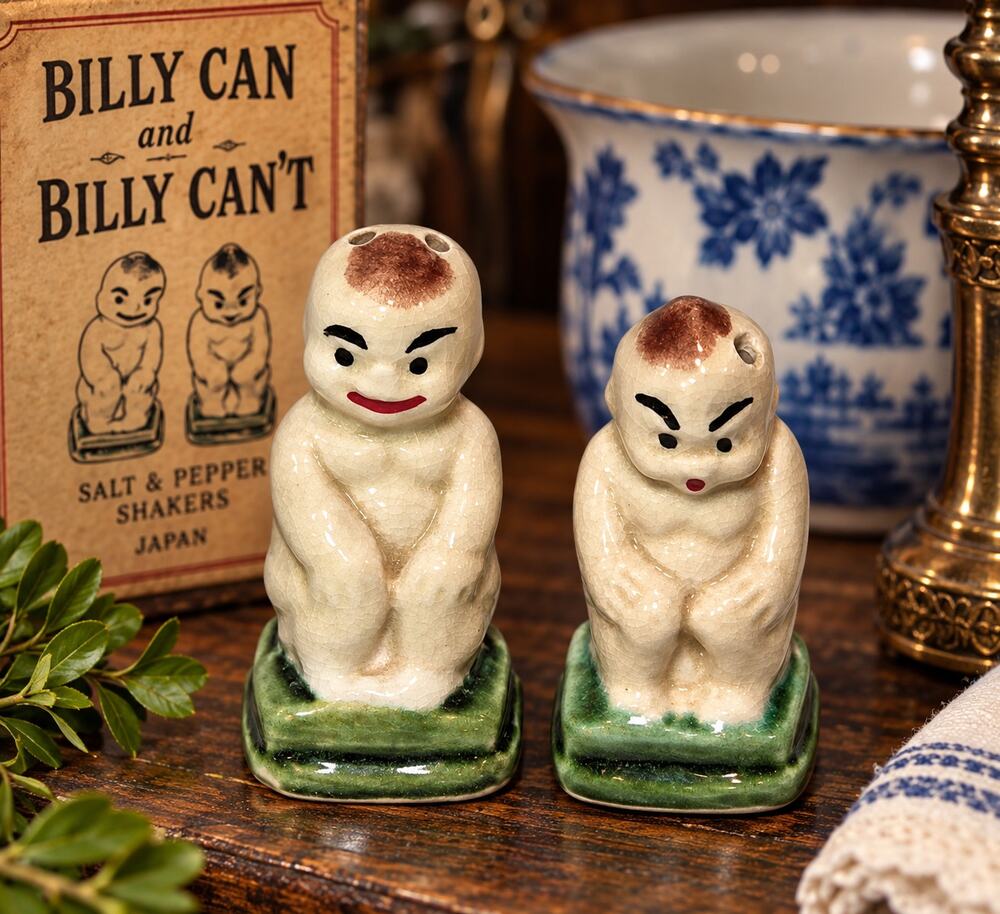 Vintage 1940s Billy Can Billy Can't Salt Pepper Shakers Japan Chamber Pot